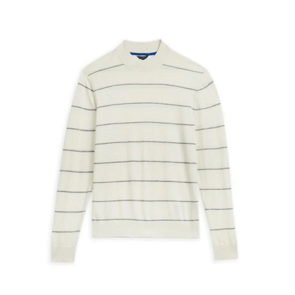 Ted Baker London Nocal Men's Stripe Mock Neck Knit Sweater‎ Natural